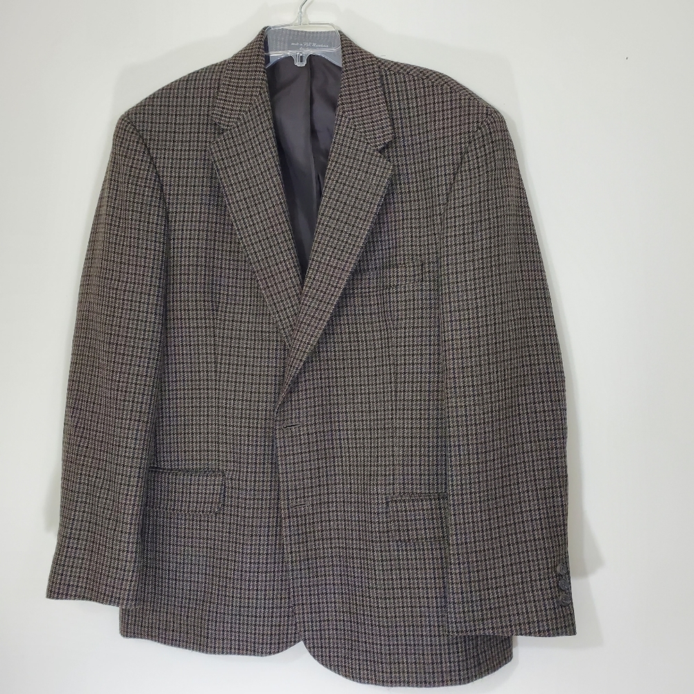 Hunt Valley Mens Wool Houndstooth Blazer, Size 44L